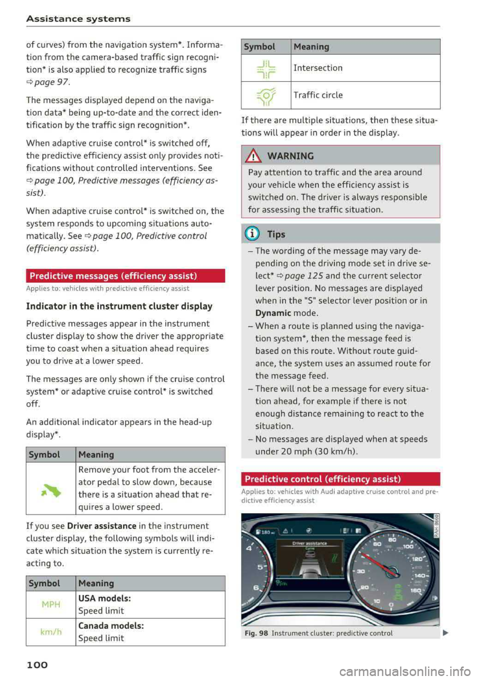 AUDI Q5 2018 Owners Manual Ass is tance sy stem s
of curves) from the navigation system* . Informa
tion from the camera-based traffic sign recogni
tion * is also applied to recognize traffic signs
¢ page AUDI Q5 2018 Owners Manual Ass is tance sy stem s
of curves) from the navigation system* . Informa
tion from the camera-based traffic sign recogni
tion * is also applied to recognize traffic signs
¢ page
