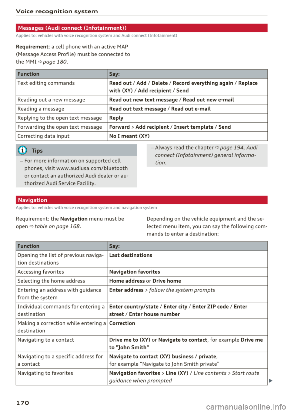 AUDI Q5 2018 Owners Manual Voice recognition s ystem
Messages (Audi connect (Infotainment))
Applies to: vehicles with voice recognition system and Audi connect (Infotainment)
Requirement : a ce ll phone w it h AUDI Q5 2018 Owners Manual Voice recognition s ystem
Messages (Audi connect (Infotainment))
Applies to: vehicles with voice recognition system and Audi connect (Infotainment)
Requirement : a ce ll phone w it h