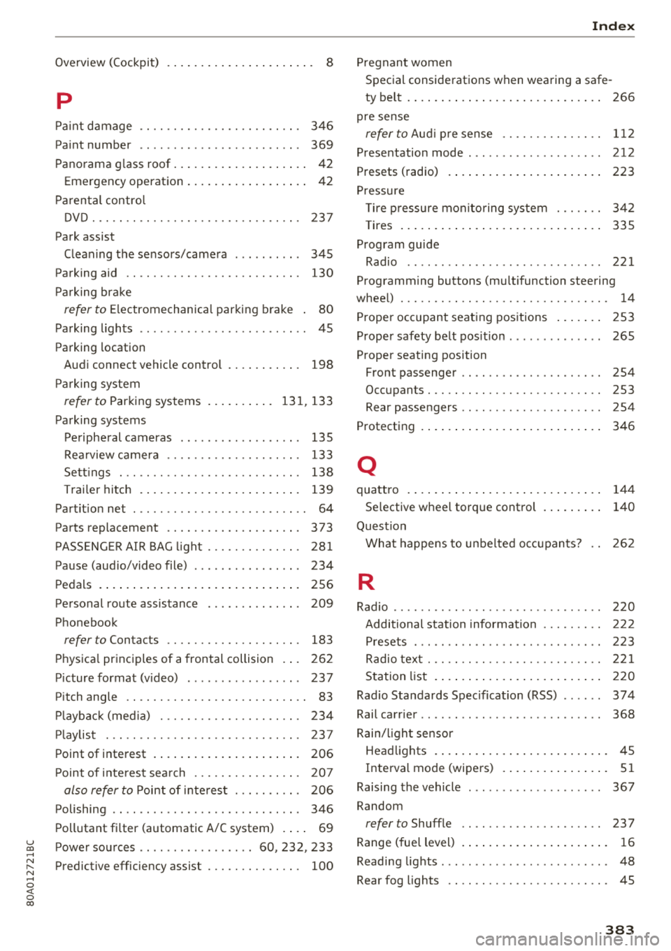 AUDI Q5 2018 Service Manual u co ..... N ,..._
N ..... 0 <( 0 00
Overview (Cockpit) . . . . . . . . . . . . . . . . . . . . . . 8
p
Pai nt damage . . . . . . . . . . . . . . . . . . . . . . . . 346
Paint num AUDI Q5 2018 Service Manual u co ..... N ,..._
N ..... 0 <( 0 00
Overview (Cockpit) . . . . . . . . . . . . . . . . . . . . . . 8
p
Pai nt damage . . . . . . . . . . . . . . . . . . . . . . . . 346
Paint num