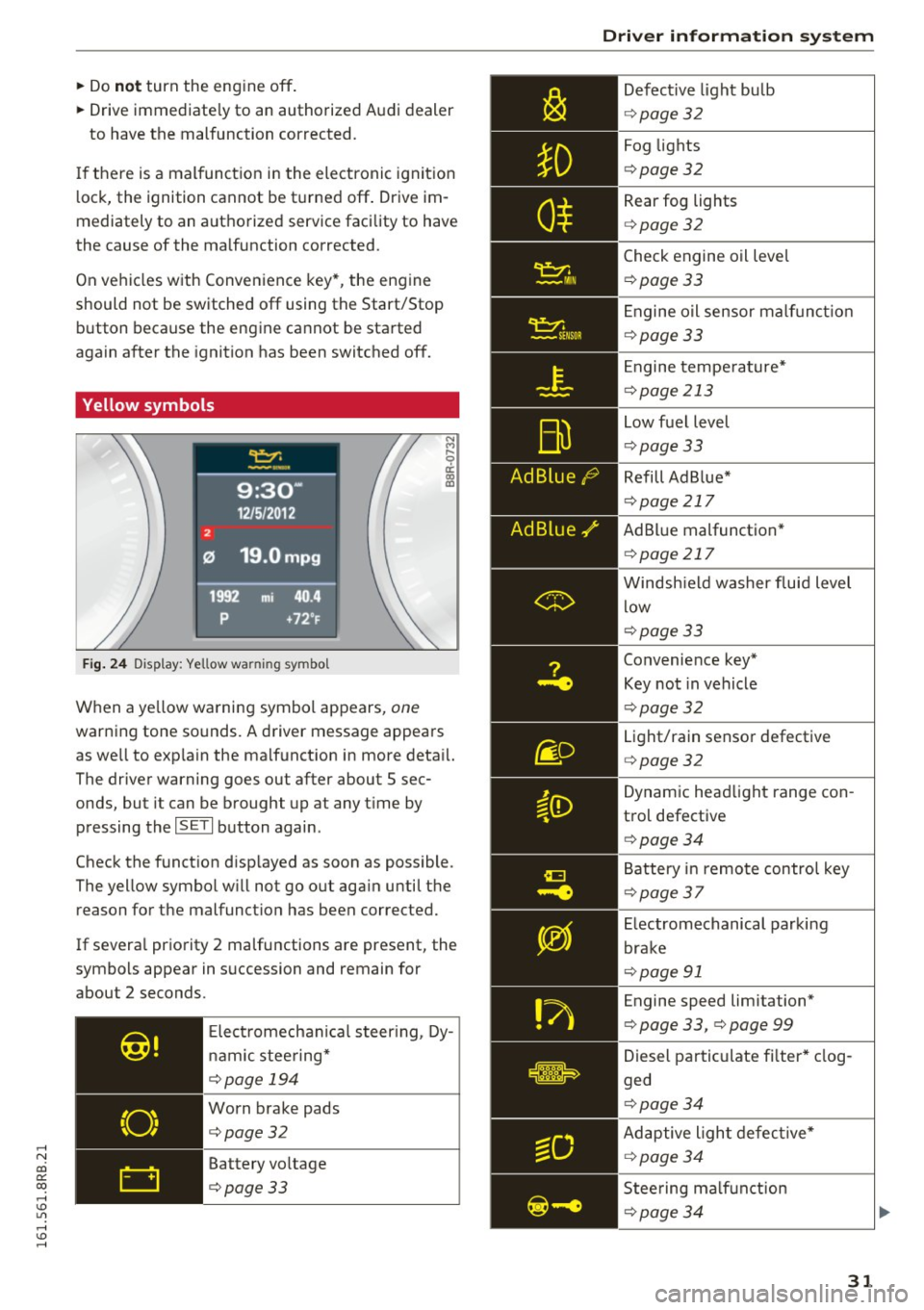 AUDI Q5 2016  Owners Manual ,...., 
N 
co 
er:: 
co 
,...., <J:) Lil ,...., <J:) ,...., 
~ Do not turn  the  engine  off. 
~ Drive immediate ly to  an  authorized  Audi  dealer 
to  have the  malfunction  corrected . 
If  there 