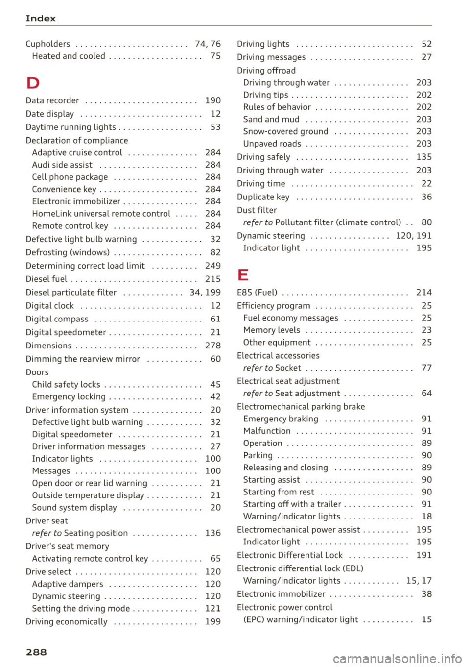 AUDI Q5 2015  Owners Manual Index 
(upholders  . . . . . . .  . .  . .  . . . . .  . . .  . .  . .  .  7 4,  76 
Heated  and  cooled  . .  .  . . . .  . . .  . .  . .  . .  . . . .  75 
D 
Data  recorder 
Date display  190 
12 
