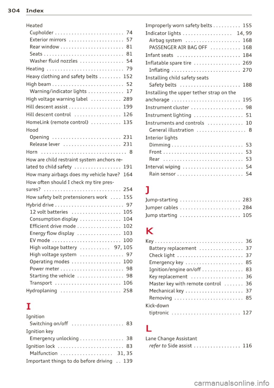 AUDI Q5 2014 Owners Manual 304 Index
Heated (upho lder . .... . ...... ... .. .. .... .. 74
Exterior m irrors ... .... ... .. .. .... .. 57
Rear window ............. .... ...... 81
Seats .. ...... ........... ..... AUDI Q5 2014 Owners Manual 304 Index
Heated (upho lder . .... . ...... ... .. .. .... .. 74
Exterior m irrors ... .... ... .. .. .... .. 57
Rear window ............. .... ...... 81
Seats .. ...... ........... .....