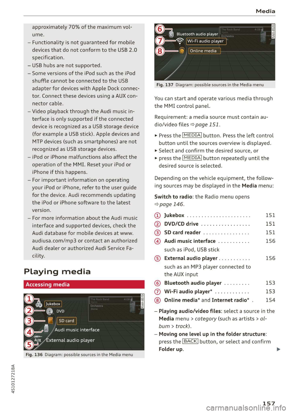 AUDI R8 COUPE 2020  Owners Manual 4S1012721BA 
Media 
  
approximately 70% of the maximum vol- 
ume. 
— Functionality is not guaranteed for mobile 
devices that do not conform to the USB 2.0 
specification. 
— USB hubs are not sup