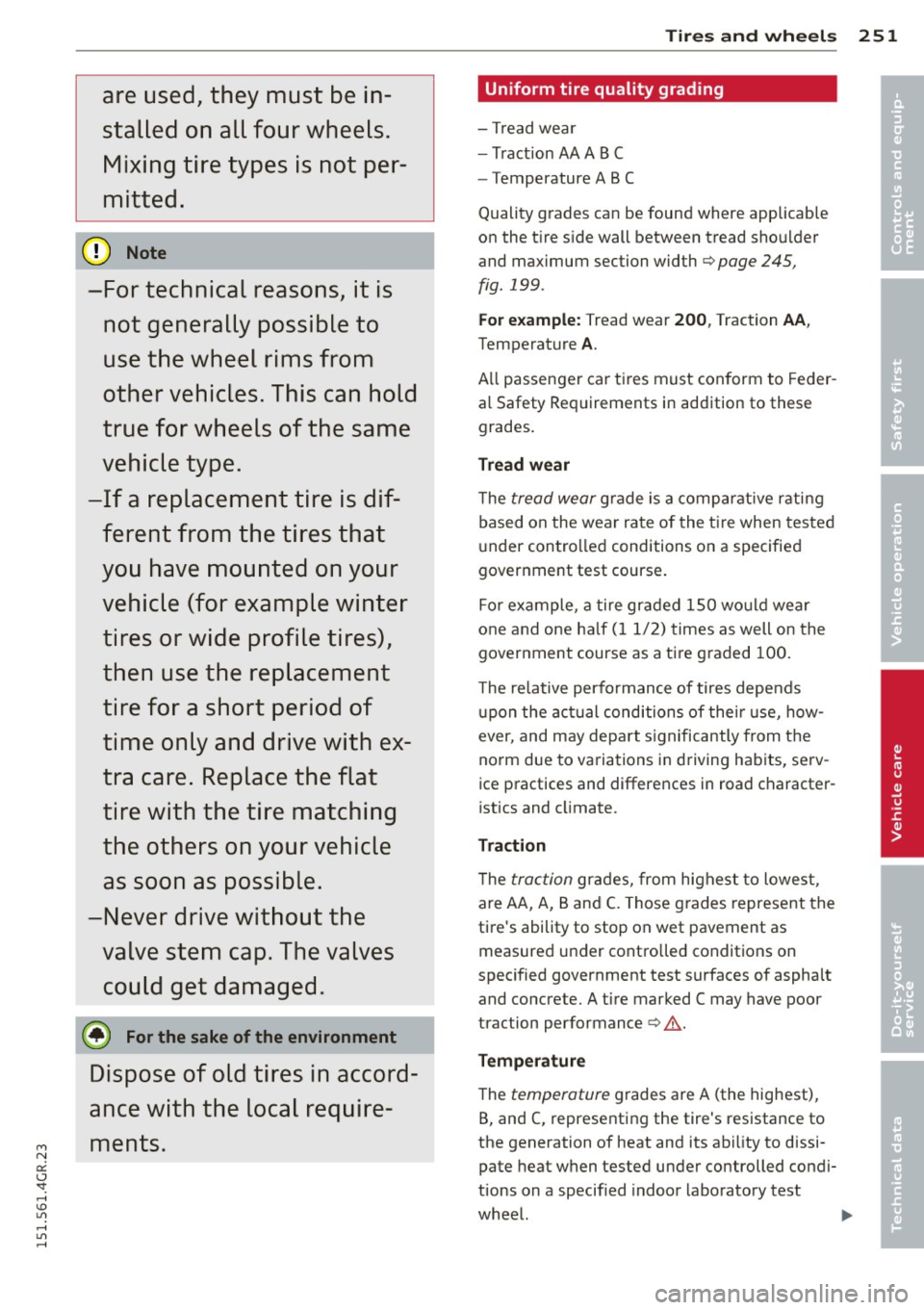 AUDI RS7 SPORTBACK 2015 Owners Manual M N
0:: <.J SI: ,...., \!) 1.11 ,...., 1.11 ,....,
are used , they must be in
stalled on all four wheels. Mixing tire types is not per
mitted.
(D Note
-For technical reasons AUDI RS7 SPORTBACK 2015 Owners Manual M N
0:: <.J SI: ,...., \!) 1.11 ,...., 1.11 ,....,
are used , they must be in
stalled on all four wheels. Mixing tire types is not per
mitted.
(D Note
-For technical reasons