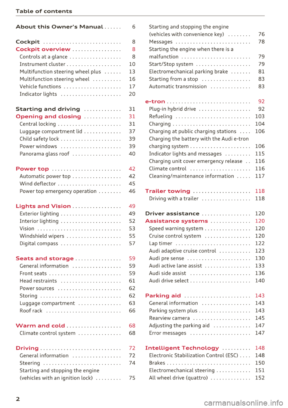 AUDI S3 SEDAN 2018 Owners Manual Table of contents
About this Owners Manual. . . . . .
6
Cockpit . . . . . . . . . . . . . . . . . . . . . . . . . . . 8
Cockpit overview . . . . . . . . . . . . . . . . . 8
Co AUDI S3 SEDAN 2018 Owners Manual Table of contents
About this Owners Manual. . . . . .
6
Cockpit . . . . . . . . . . . . . . . . . . . . . . . . . . . 8
Cockpit overview . . . . . . . . . . . . . . . . . 8
Co