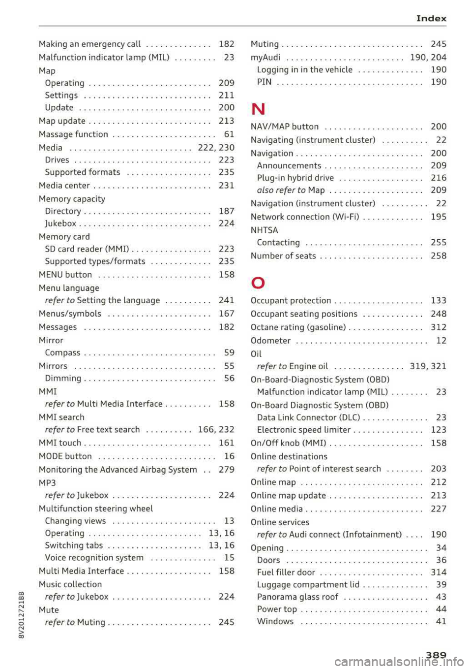 AUDI S3 SEDAN 2017 Owners Manual CXl CXl .... N ,.__
N .... 0 N > 00
Making an emergency ca ll . . . . . . . . . . . . . . 182
Malfunction indicator lamp (MIL) . . . . . . . . . 23
Map Operating . . . . . . . . . AUDI S3 SEDAN 2017 Owners Manual CXl CXl .... N ,.__
N .... 0 N > 00
Making an emergency ca ll . . . . . . . . . . . . . . 182
Malfunction indicator lamp (MIL) . . . . . . . . . 23
Map Operating . . . . . . . . .