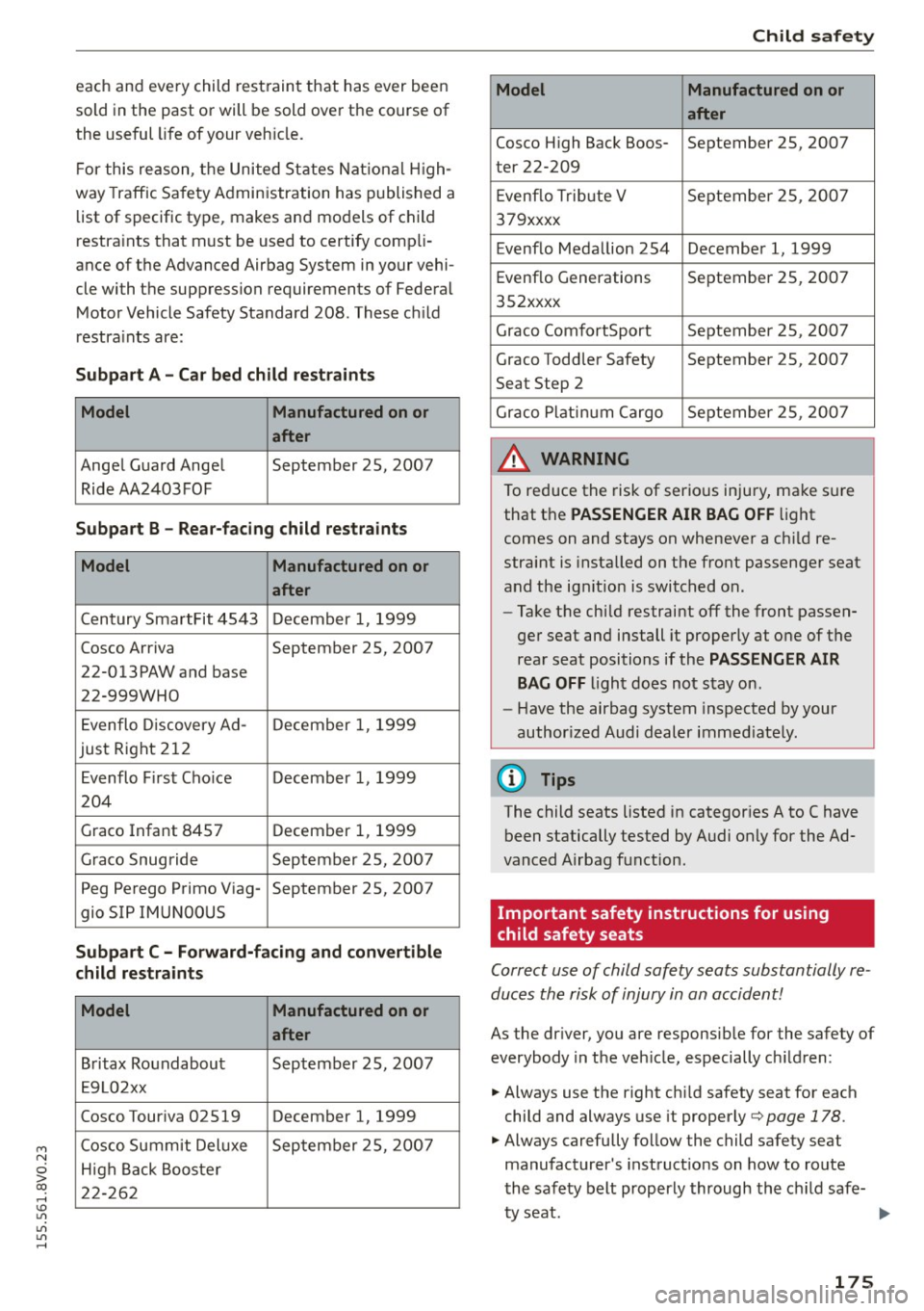 AUDI S3 SEDAN 2015  Owners Manual M N 
0 > co ,...., \!) 1.11 
1.11 
1.11 
,...., 
each and every child  rest raint  that  has  ever been 
sold  in  the past  or  will  be sold  over  the course of 
the  useful  life  of  your  veh