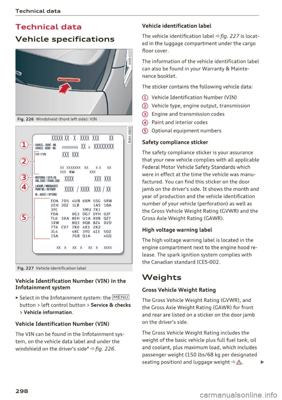 AUDI TT COUPE 2017  Owners Manual Technical  data 
Technical  data 
Vehicle  specifications 
Fig.  226 Windsh iel d  (fro nt left  s ide):  V IN 
XXXXX XX  -X  -XXX X XX X xx 
®--+ f AHRZC . - ll)[jj f -Nil . Vlll[l£  • OOIT • N