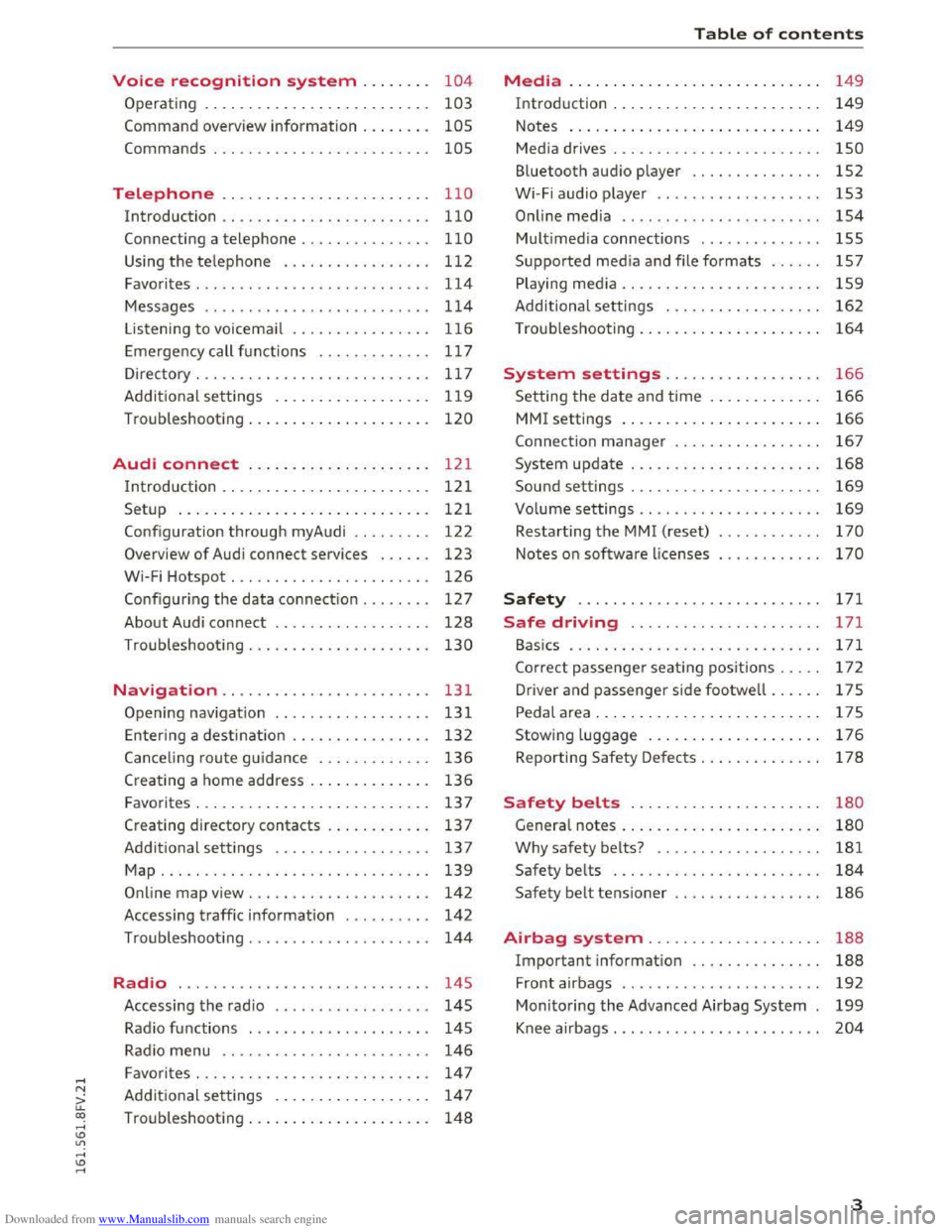 AUDI TT COUPE 2016 Owners Manual Downloaded from www.Manualslib.com manuals search engine Voice recognition system . . . . . . . . 104
Operating . . . . . . . . . . . . . . . . . . . . . . . . . . 103
Command overview i AUDI TT COUPE 2016 Owners Manual Downloaded from www.Manualslib.com manuals search engine Voice recognition system . . . . . . . . 104
Operating . . . . . . . . . . . . . . . . . . . . . . . . . . 103
Command overview i