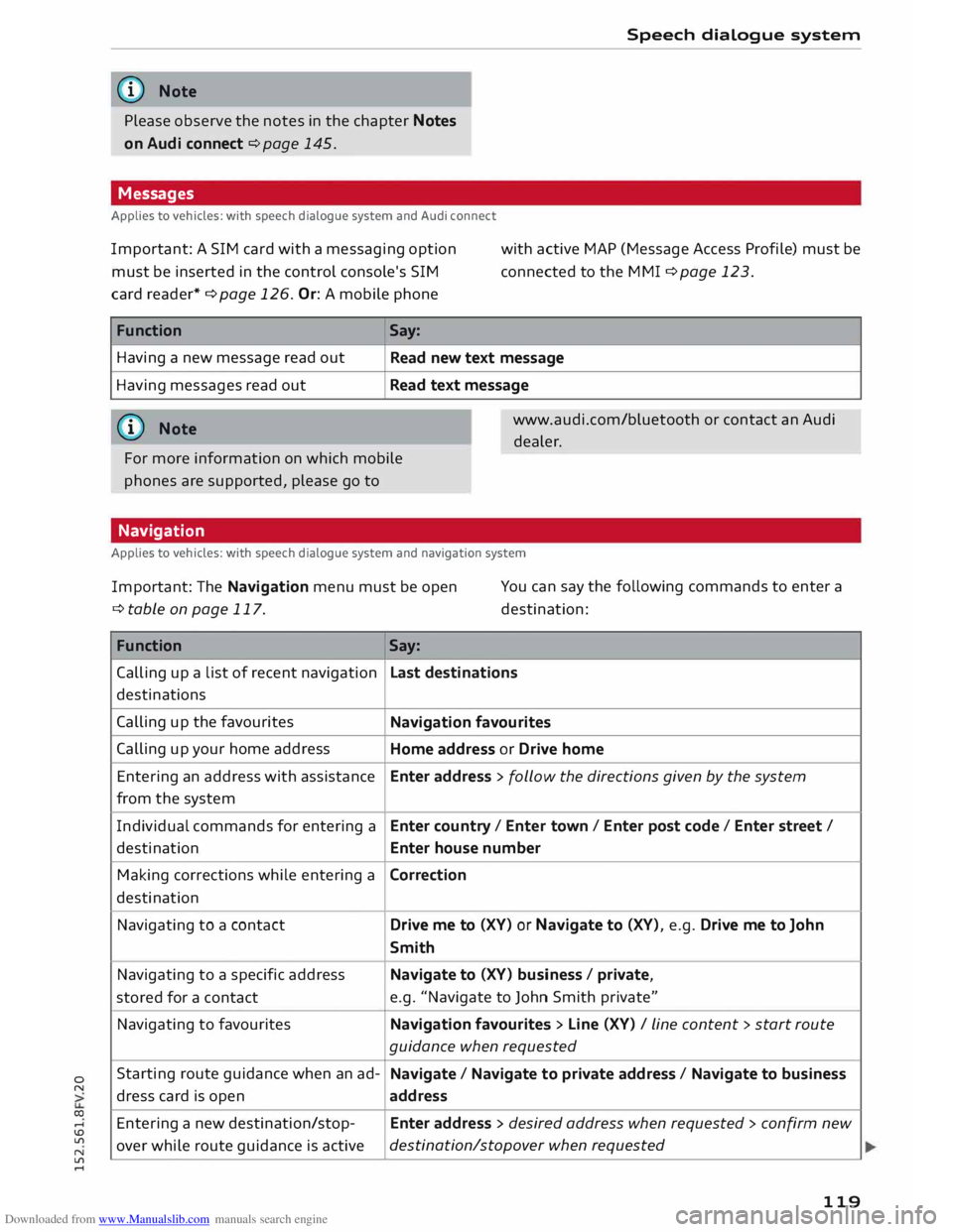 AUDI TT COUPE 2014 Owners Manual Downloaded from www.Manualslib.com manuals search engine 0
N
co
....
\D L/'l
N
L/'l
.... Speech
dialogue system
� Note
Please observe the notes in the chapter Notes
on A AUDI TT COUPE 2014 Owners Manual Downloaded from www.Manualslib.com manuals search engine 0
N
co
....
\D L/'l
N
L/'l
.... Speech
dialogue system
� Note
Please observe the notes in the chapter Notes
on A