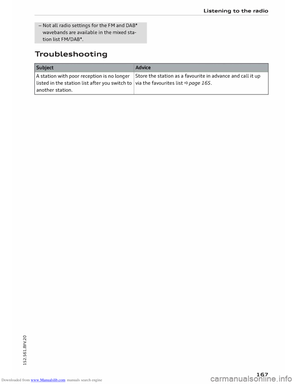 AUDI TT COUPE 2014 Owners Manual Downloaded from www.Manualslib.com manuals search engine 0
N
co
....
\D U'l
N
U'l
.... -
Not all radio settings for the FM and DAB*
wavebands are available in the mixed sta AUDI TT COUPE 2014 Owners Manual Downloaded from www.Manualslib.com manuals search engine 0
N
co
....
\D U'l
N
U'l
.... -
Not all radio settings for the FM and DAB*
wavebands are available in the mixed sta