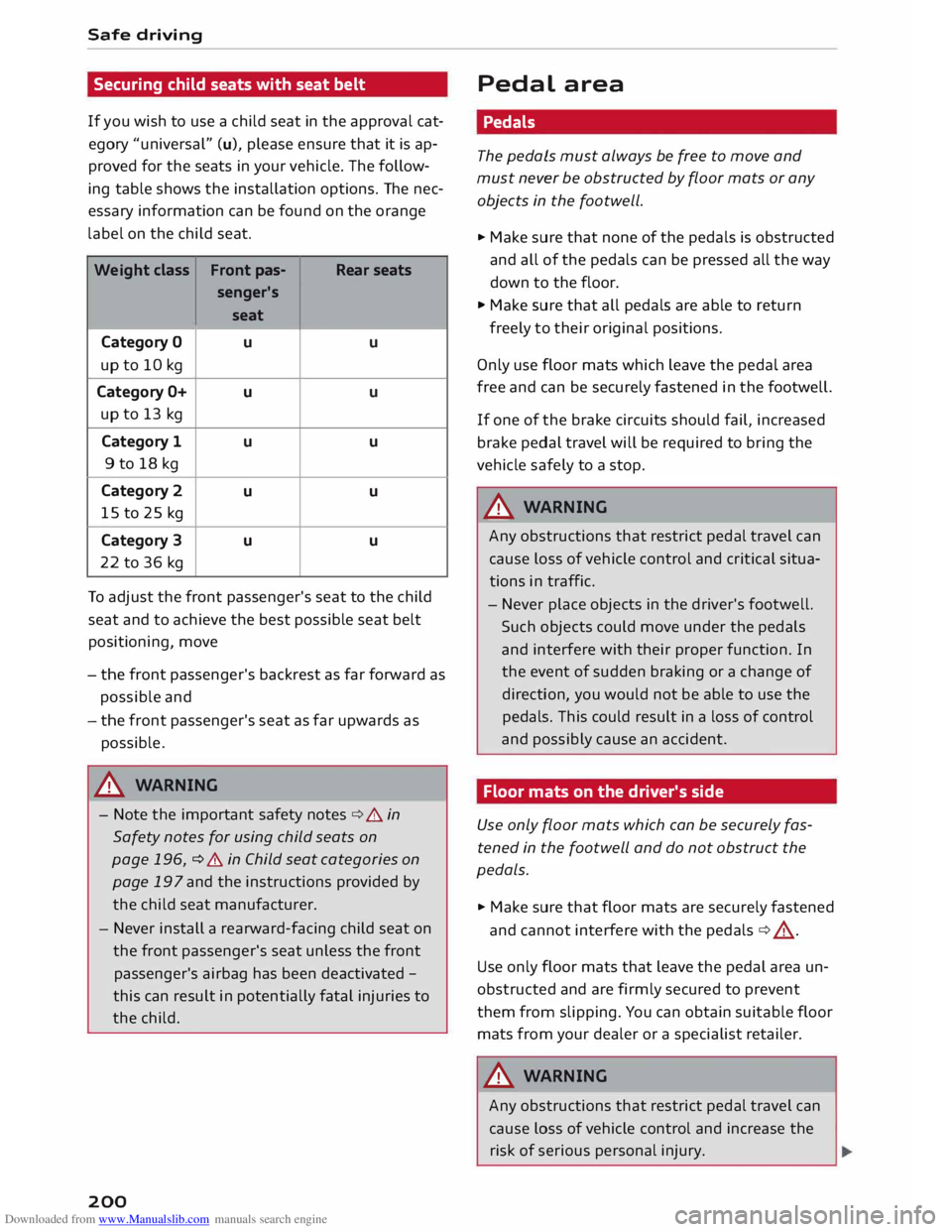 AUDI TT COUPE 2014 Owners Manual Downloaded from www.Manualslib.com manuals search engine Safe
driving
Securing child seats with seat belt
If you wish to use a child seat in the approval cat
egory "universal" AUDI TT COUPE 2014 Owners Manual Downloaded from www.Manualslib.com manuals search engine Safe
driving
Securing child seats with seat belt
If you wish to use a child seat in the approval cat
egory "universal"