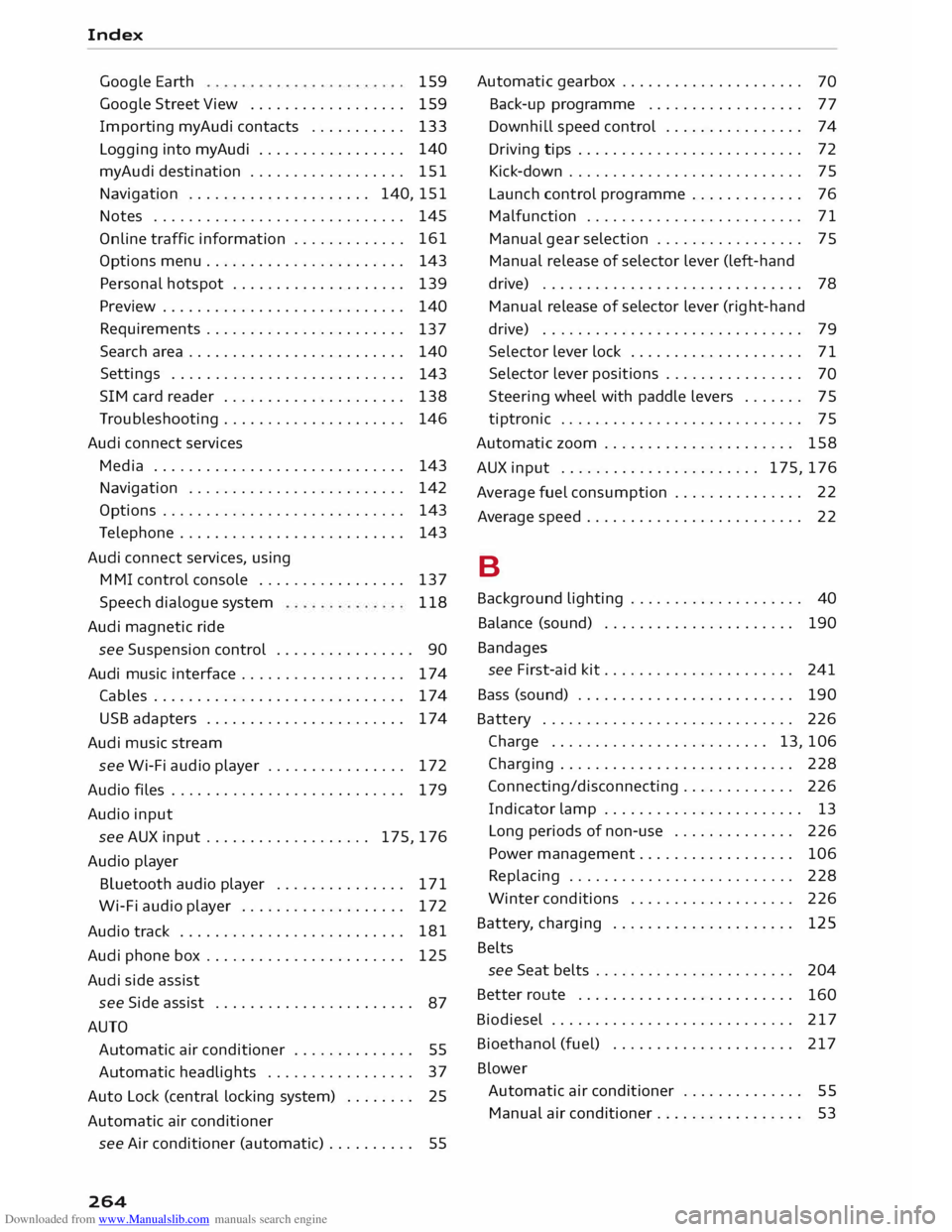 AUDI TT COUPE 2014 Service Manual Downloaded from www.Manualslib.com manuals search engine Index
Google Earth
Google Street View
................. .
Import ing myAudi contacts .......... .
Logging into myAudi ............ AUDI TT COUPE 2014 Service Manual Downloaded from www.Manualslib.com manuals search engine Index
Google Earth
Google Street View
................. .
Import ing myAudi contacts .......... .
Logging into myAudi ............