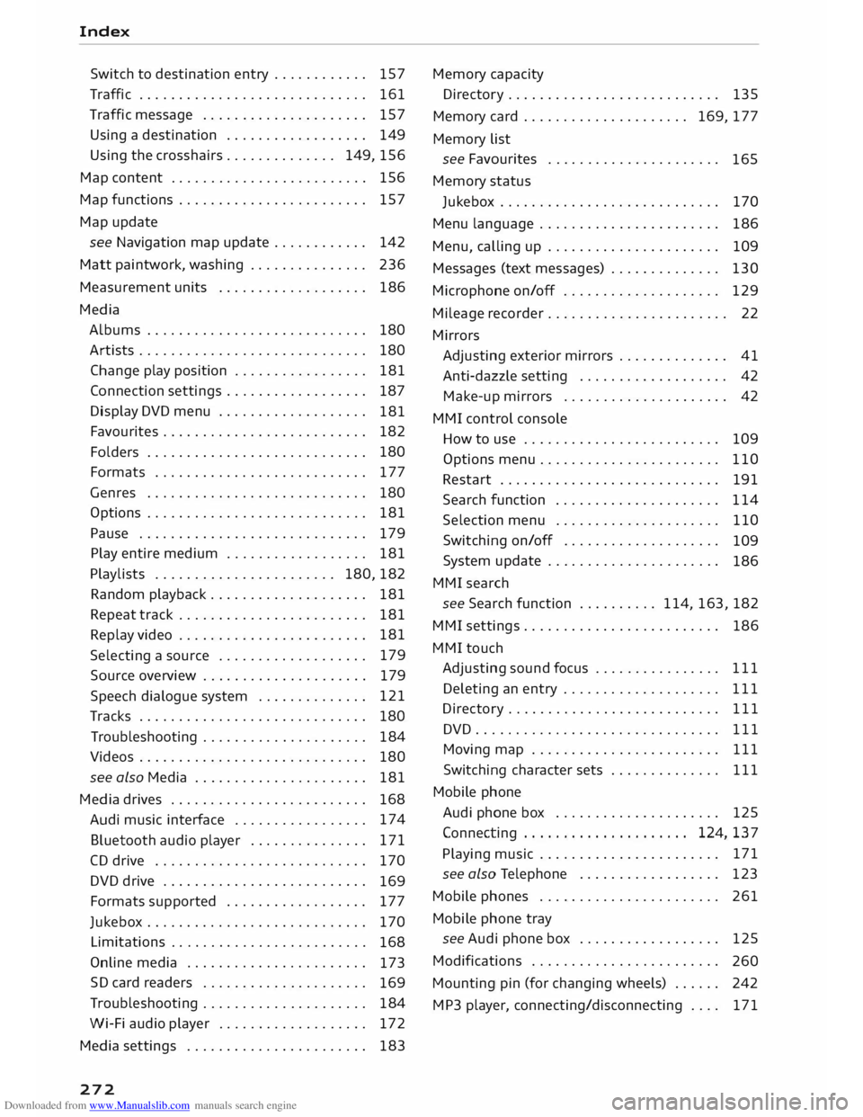 AUDI TT COUPE 2014 Service Manual Downloaded from www.Manualslib.com manuals search engine Index
Switch to destination entry . . . . . . . . . . . . 157
Traffic . . . . . . . . . . . . . . . . . . . . . . . . . . . . . 161
Tra AUDI TT COUPE 2014 Service Manual Downloaded from www.Manualslib.com manuals search engine Index
Switch to destination entry . . . . . . . . . . . . 157
Traffic . . . . . . . . . . . . . . . . . . . . . . . . . . . . . 161
Tra