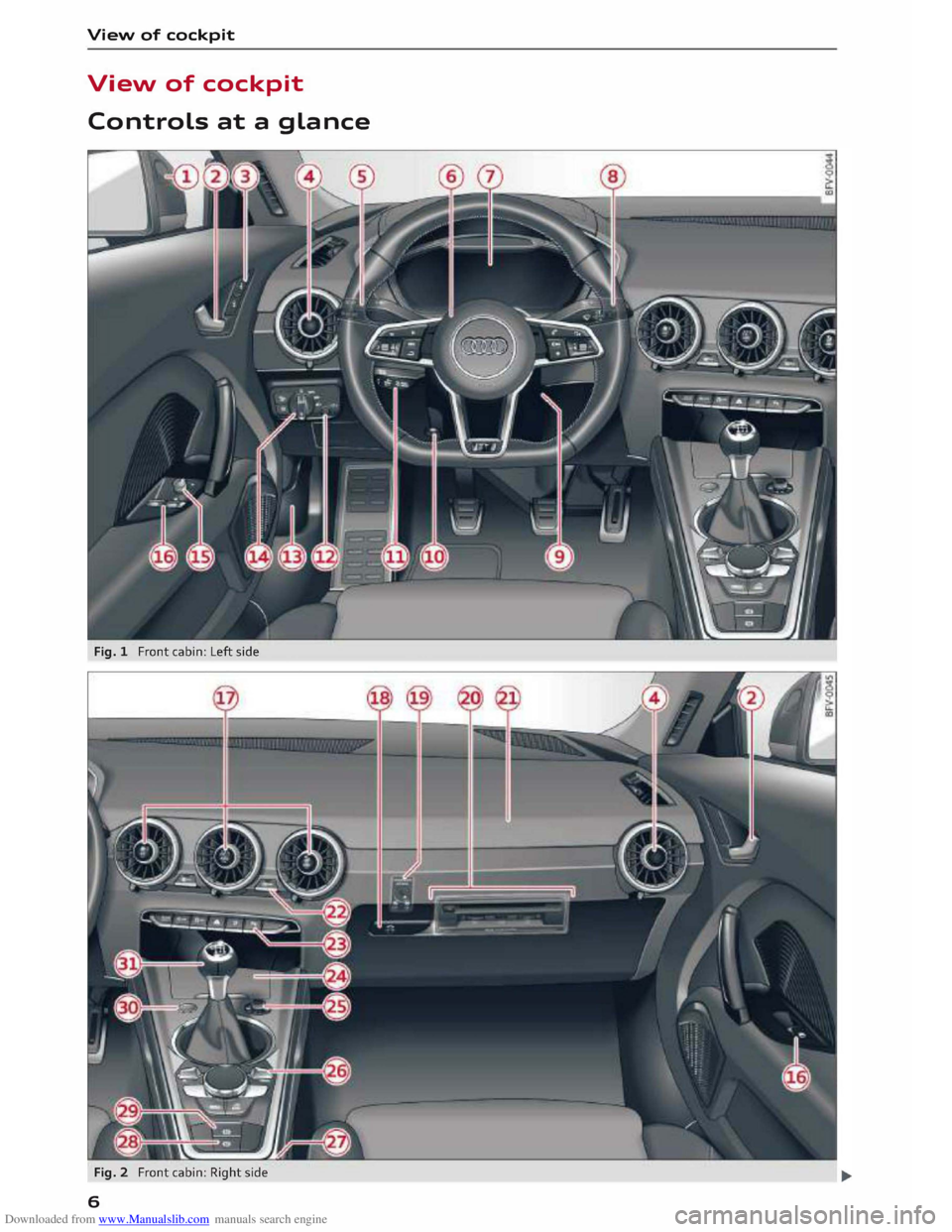AUDI TT COUPE 2014  Owners Manual Downloaded from www.Manualslib.com manuals search engine View 
of cockpit 
View  of cockpit 
Controls  at a glance 
6   