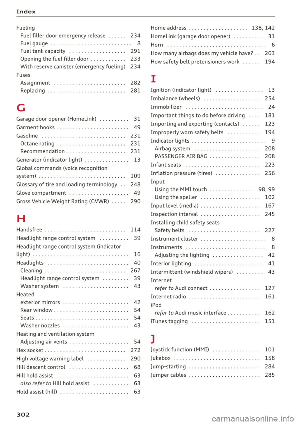 AUDI TT ROADSTER 2017  Owners Manual Index 
Fueling Fuel  filler  door  emergency  release  . . .  . . .  234 
Fuel gauge  . . .  . .  . . .  . . .  . . . .  . . .  . .  . .  . .  . .  .  8 
Fuel tank  capacity  . . . . . . . . . . . .  
