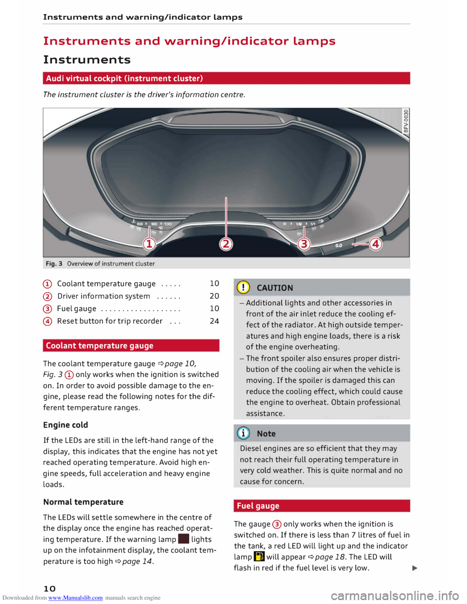 AUDI TT ROADSTER 2016 User Guide Downloaded from www.Manualslib.com manuals search engine Instruments 
and warning/indicator  Lamps 
Instruments  and warning/indicator  Lamps 
Instruments  Audi  virtual  cockpit  (instrument  cluster