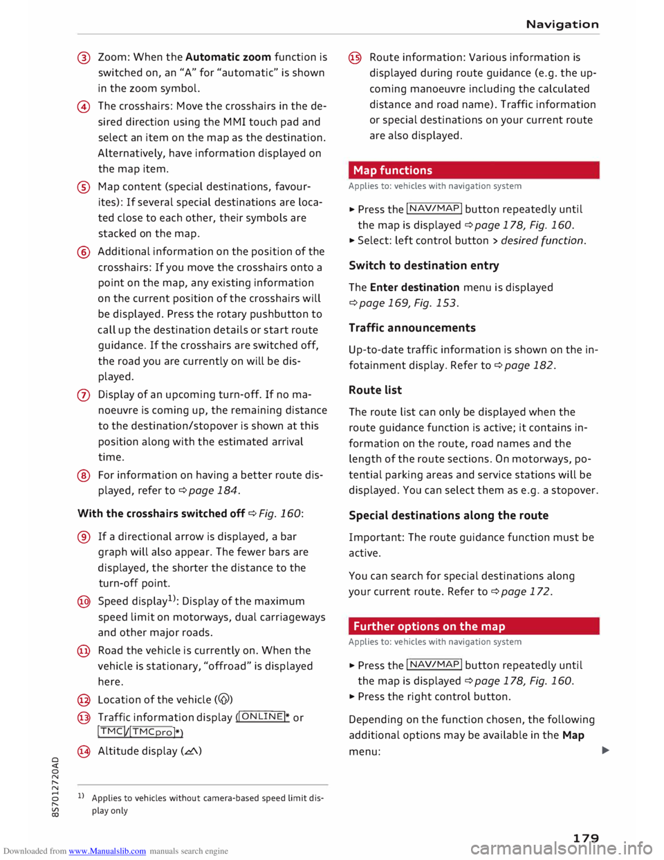 AUDI TT ROADSTER 2016  Owners Manual Downloaded from www.Manualslib.com manuals search engine 0 
<t 
0 
N 
,..... 
N 
...... 
0 
,..... 
Vl 
CX)  @ 
Zoom:  When the Automatic  zoom function  is 
switched  on, an "A"  for "aut
