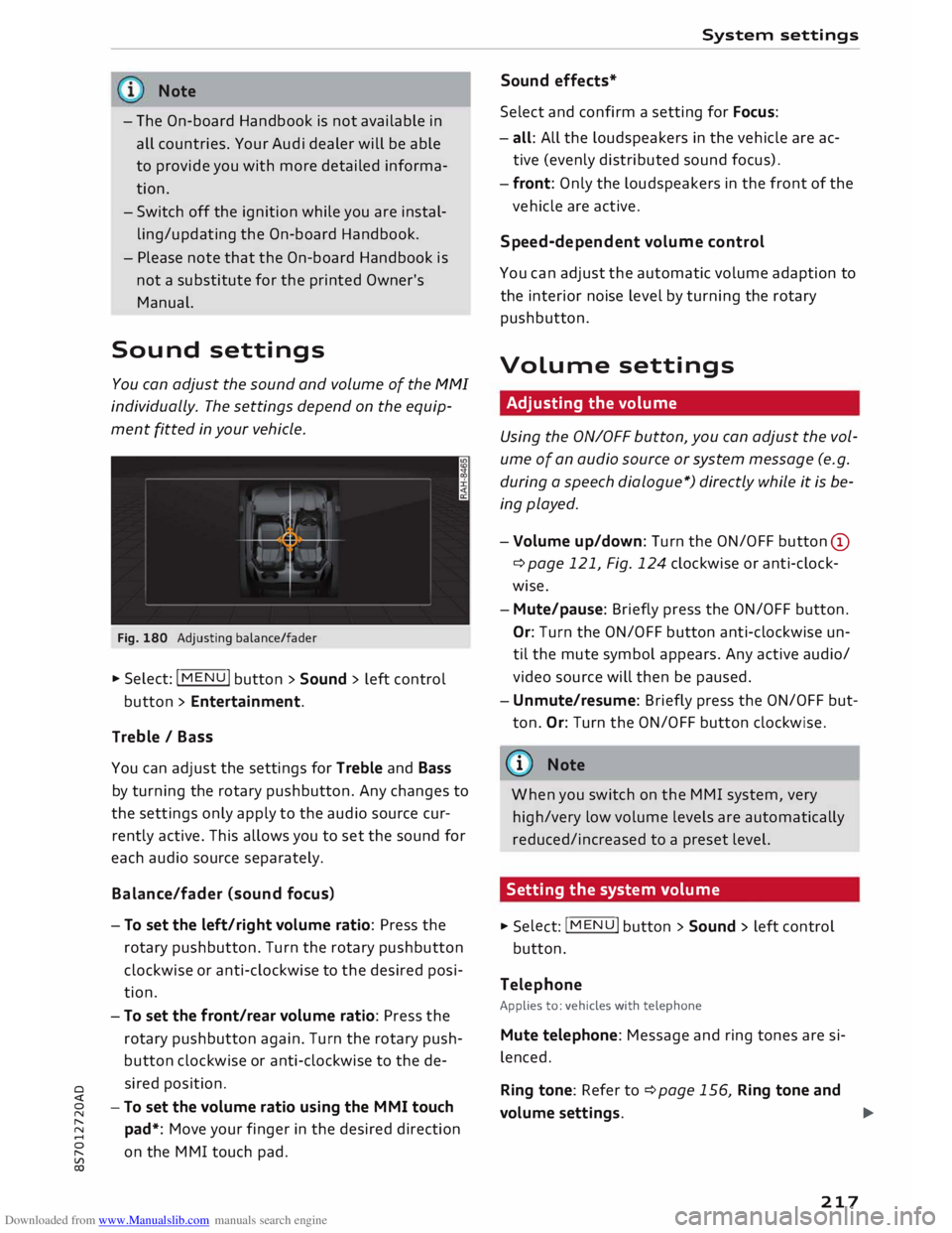 AUDI TT ROADSTER 2016 Owners Manual Downloaded from www.Manualslib.com manuals search engine 0
<t
0
N
,.....
N
......
0
,.....
Vl
CX) Note
- The On-board Handbook is not available in
all countries. Your Audi dealer w AUDI TT ROADSTER 2016 Owners Manual Downloaded from www.Manualslib.com manuals search engine 0
<t
0
N
,.....
N
......
0
,.....
Vl
CX) Note
- The On-board Handbook is not available in
all countries. Your Audi dealer w