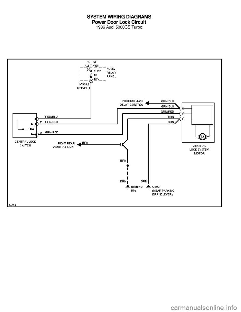 AUDI 5000CS 1986 C2 System Wiring Diagram SYSTEM WIRING DIAGRAMS
Power Door Lock Circuit
1986 Audi 5000CS Turbo
For x    
Copyright © 1998 Mitchell Repair Information Company, LLCMonday, July 19, 2004  05:52PM 