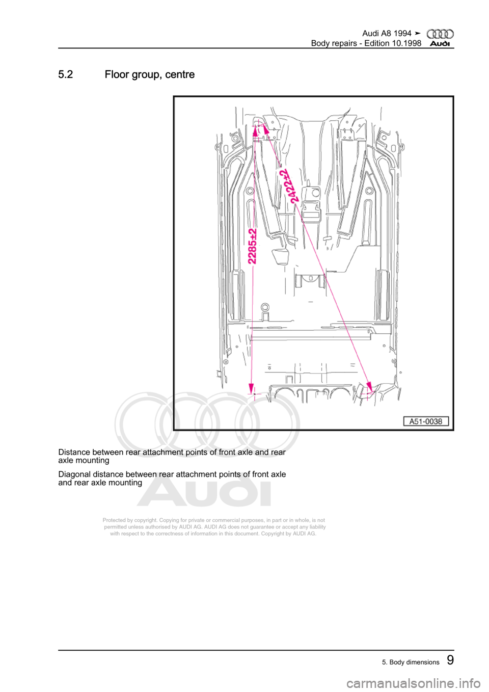 AUDI A8 1994 D4 / 1.G Body Repairs User Guide 
Protected by copyright. Copying for private or commercial purposes, in p\
art or in whole, is not 
 permitted unless authorised by AUDI AG. AUDI AG does not guarantee or a\
ccept any liability 
     