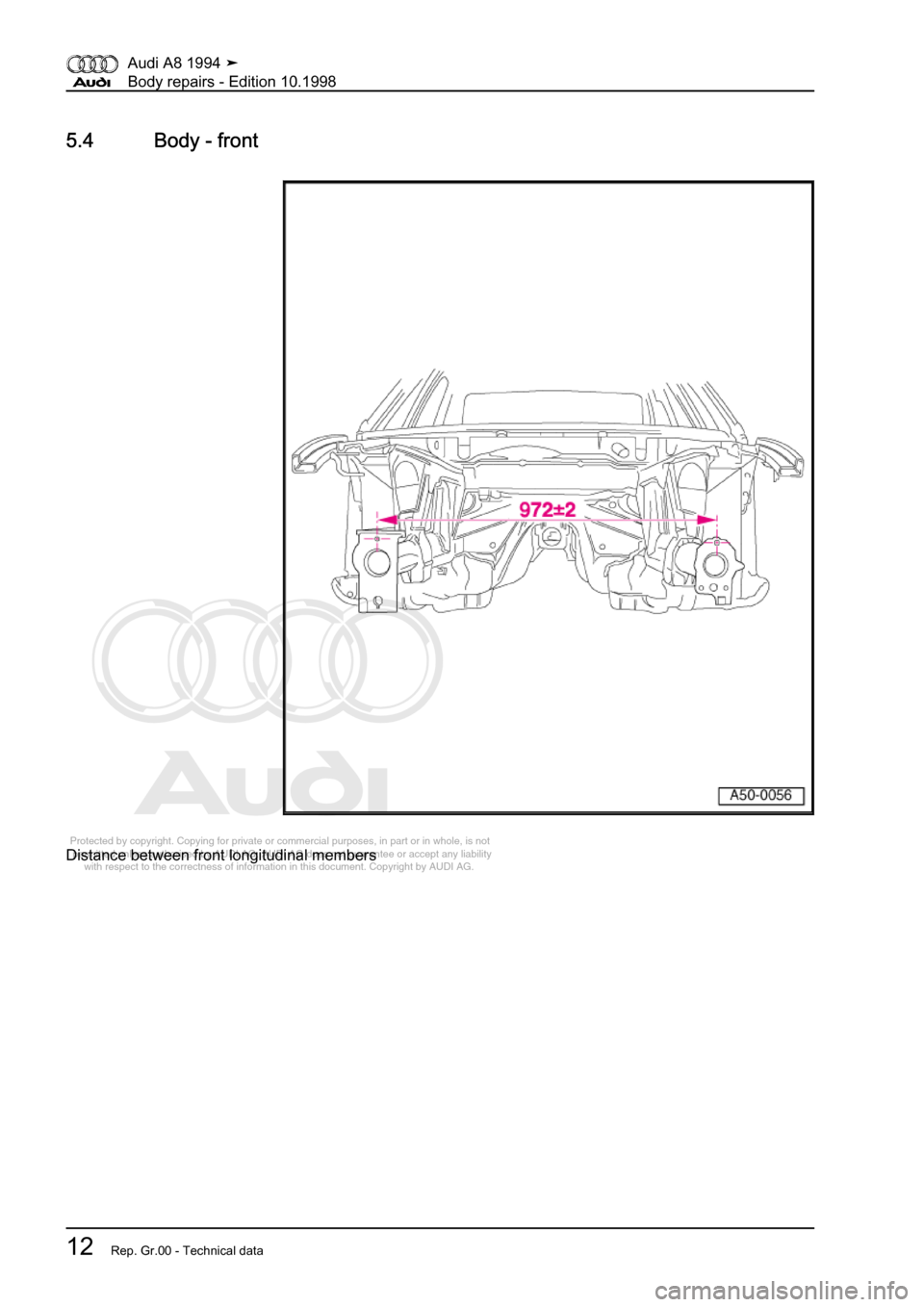 AUDI A8 1994 D4 / 1.G Body Repairs User Guide 
Protected by copyright. Copying for private or commercial purposes, in p\
art or in whole, is not 
 permitted unless authorised by AUDI AG. AUDI AG does not guarantee or a\
ccept any liability 
     