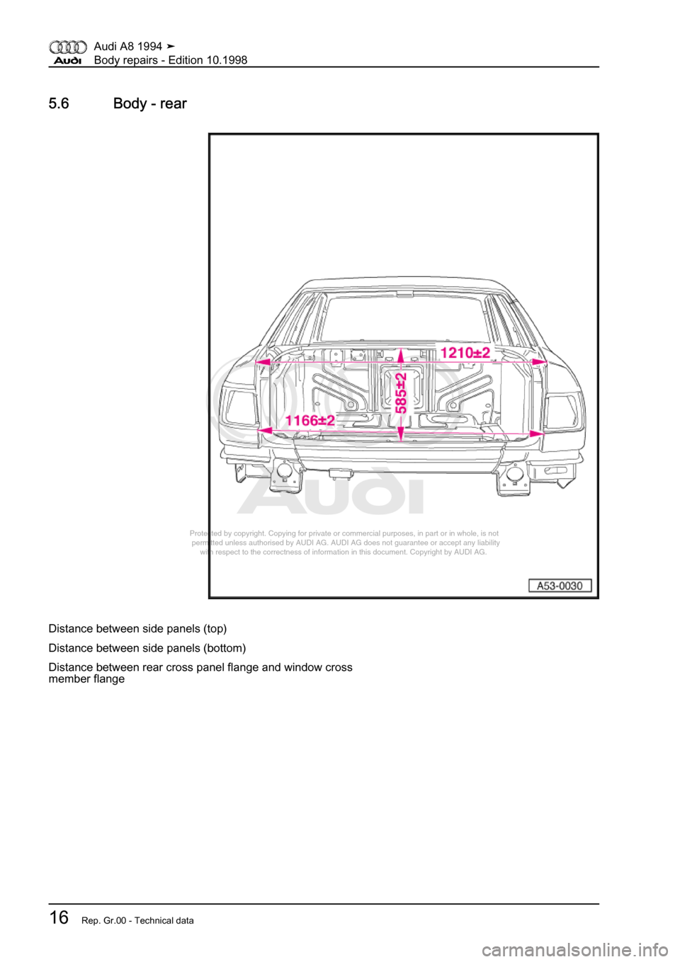 AUDI A8 1994 D4 / 1.G Body Repairs User Guide 
Protected by copyright. Copying for private or commercial purposes, in p\
art or in whole, is not 
 permitted unless authorised by AUDI AG. AUDI AG does not guarantee or a\
ccept any liability 
     