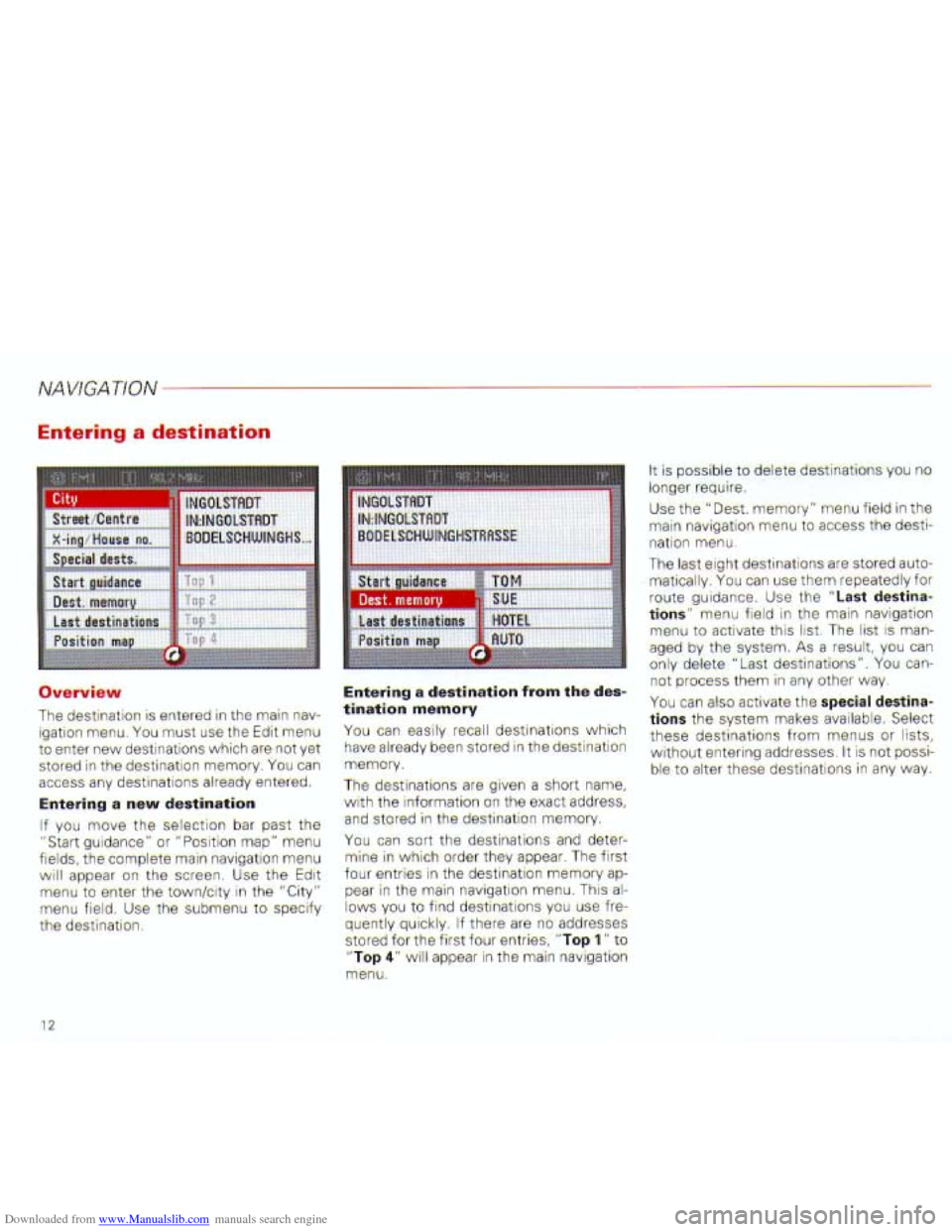 AUDI TT 2001 8N / 1.G Navigation System Plus Manual Downloaded from www.Manualslib.com manuals search engine   