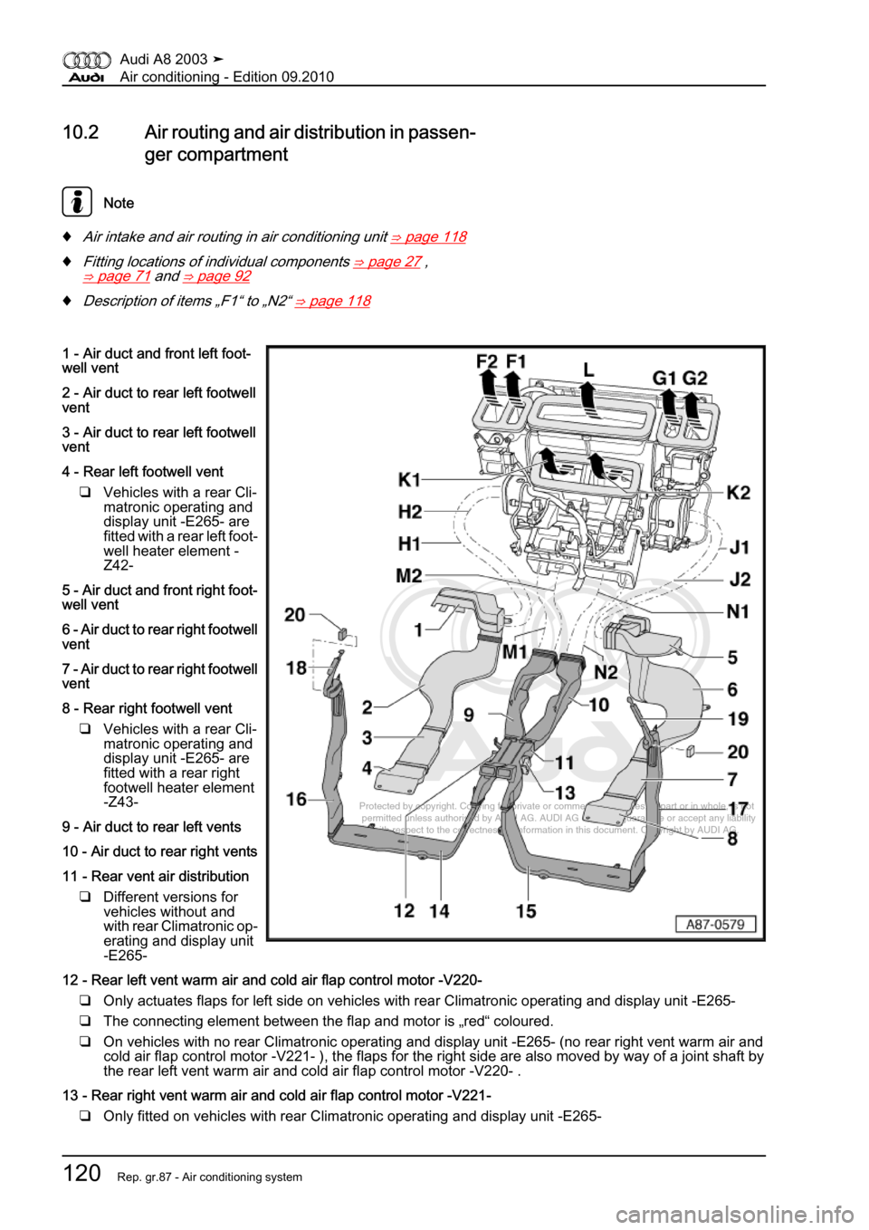 AUDI A8 2003 D3 / 2.G Air Condition Workshop Manual 
Protected by copyright. Copying for private or commercial purposes, in p\
art or in whole, is not 
 permitted unless authorised by AUDI AG. AUDI AG does not guarantee or a\
ccept any liability 
     