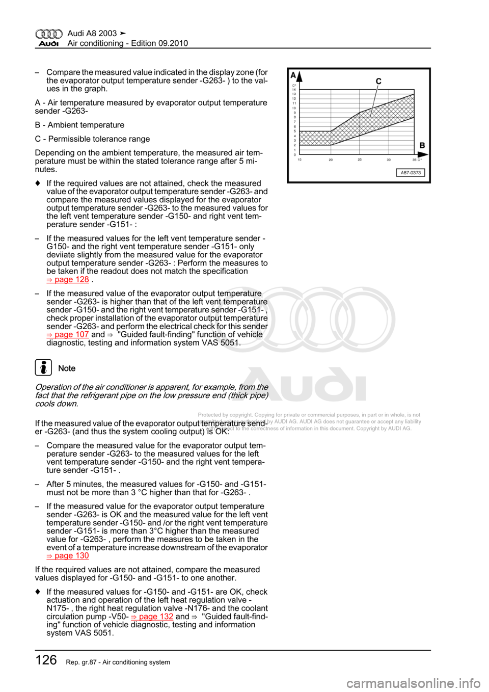 AUDI A8 2003 D3 / 2.G Air Condition Workshop Manual 
Protected by copyright. Copying for private or commercial purposes, in p\
art or in whole, is not 
 permitted unless authorised by AUDI AG. AUDI AG does not guarantee or a\
ccept any liability 
     