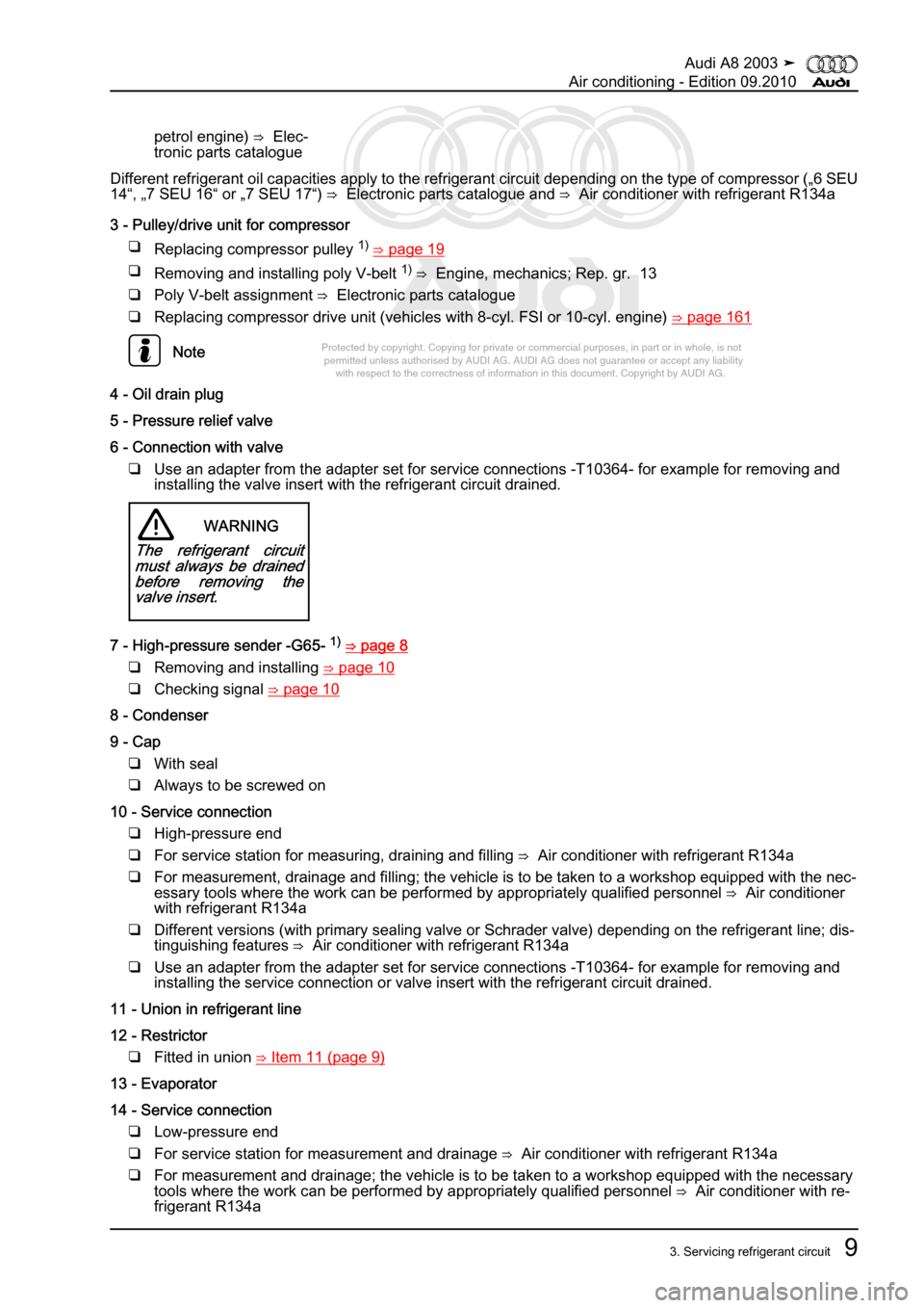 AUDI A8 2003 D3 / 2.G Air Condition User Guide 
Protected by copyright. Copying for private or commercial purposes, in p\
art or in whole, is not 
 permitted unless authorised by AUDI AG. AUDI AG does not guarantee or a\
ccept any liability 
     