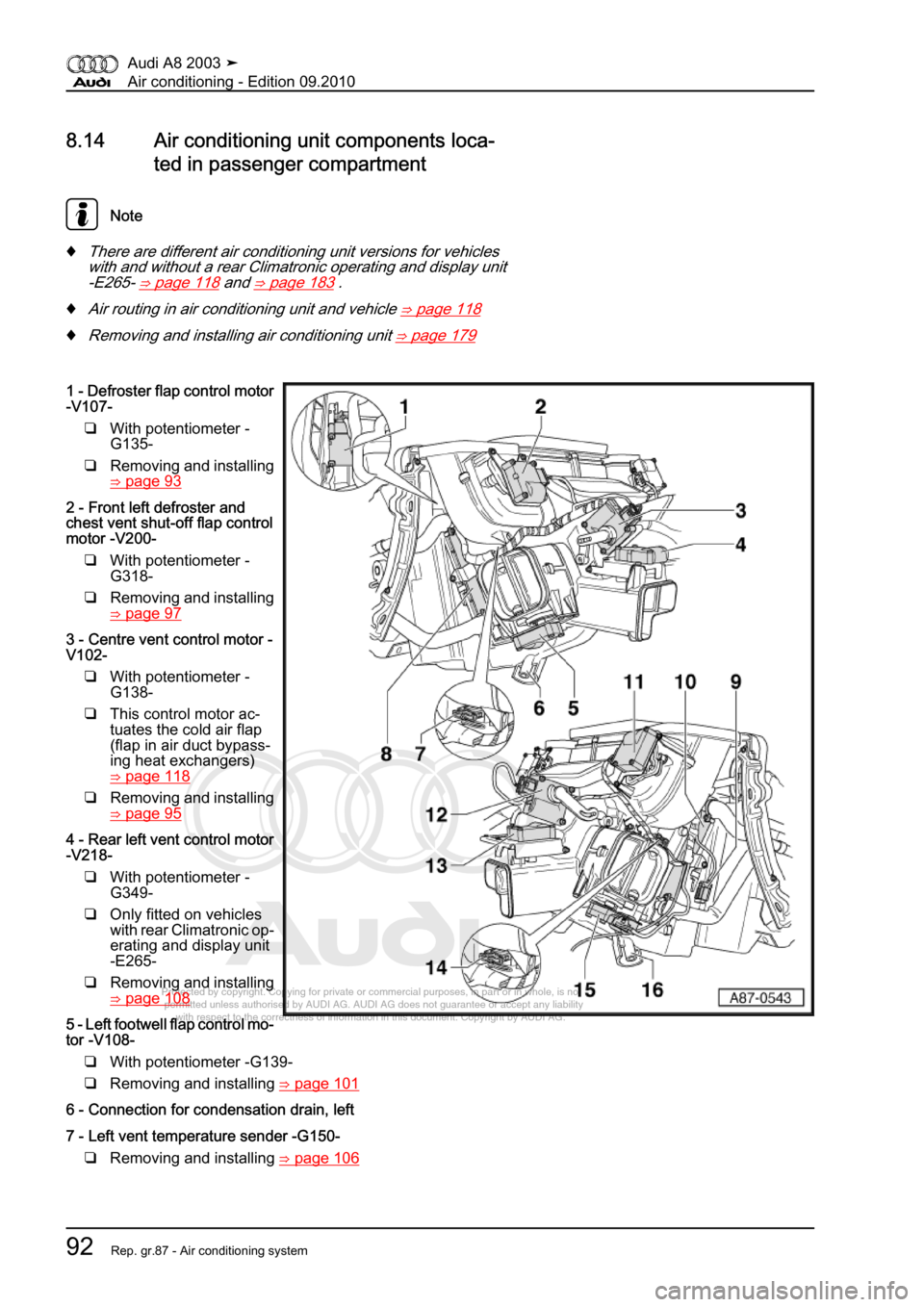 AUDI A8 2003 D3 / 2.G Air Condition Owners Manual 
Protected by copyright. Copying for private or commercial purposes, in p\
art or in whole, is not 
 permitted unless authorised by AUDI AG. AUDI AG does not guarantee or a\
ccept any liability 
     