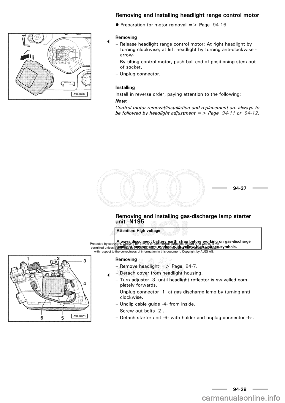 AUDI A3 2002 8L / 1.G Electrical System Workshop Manual 