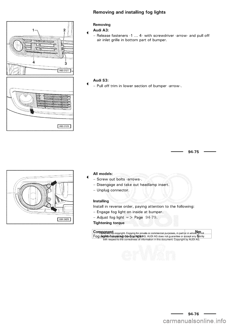 AUDI A3 2000 8L / 1.G Electrical System Workshop Manual 