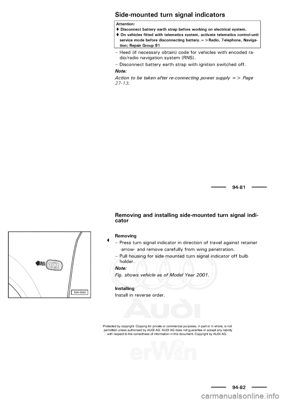 AUDI A3 2002 8L / 1.G Electrical System Workshop Manual 