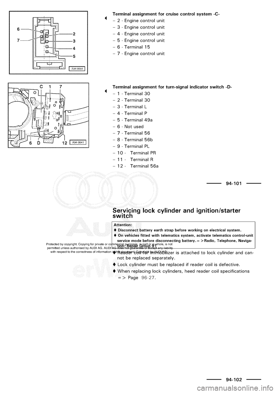 AUDI A3 1999 8L / 1.G Electrical System Workshop Manual 