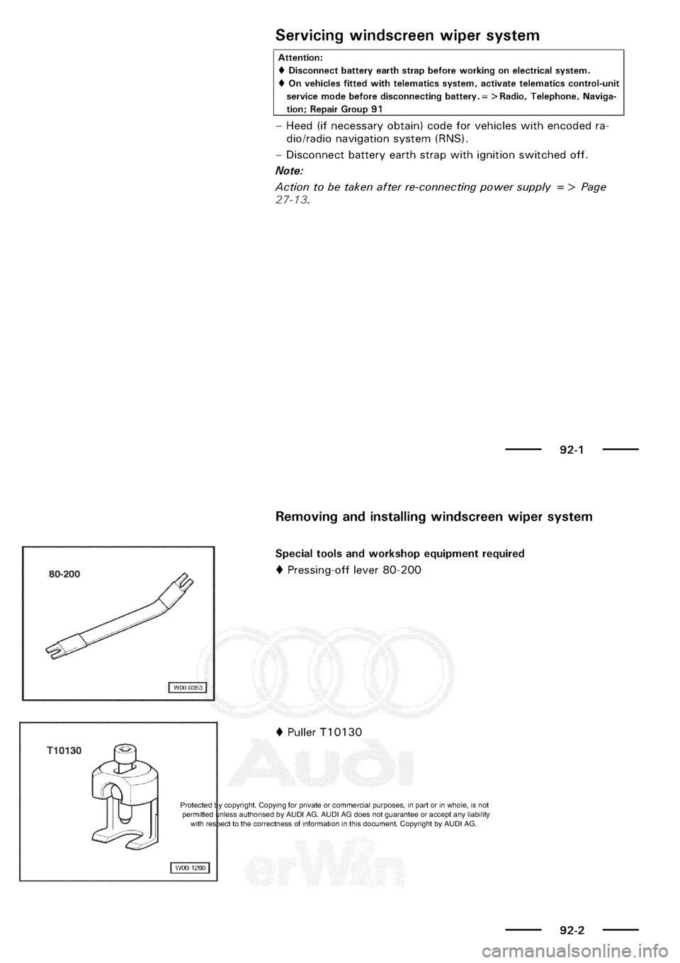 AUDI A3 2000 8L / 1.G Electrical System Manual PDF 