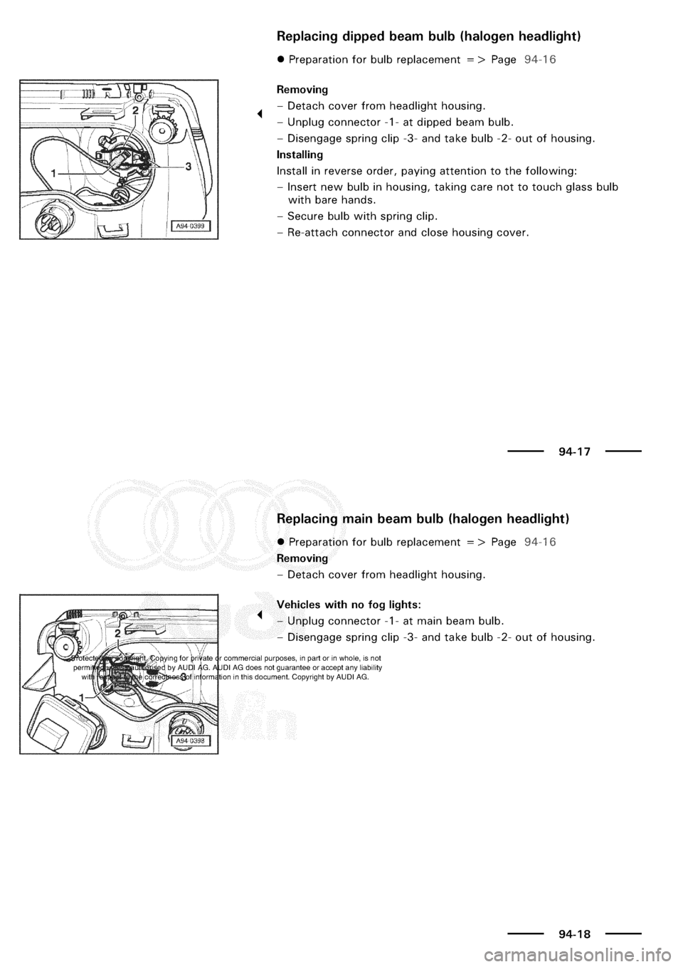 AUDI A3 1997 8L / 1.G Electrical System Owners Manual 