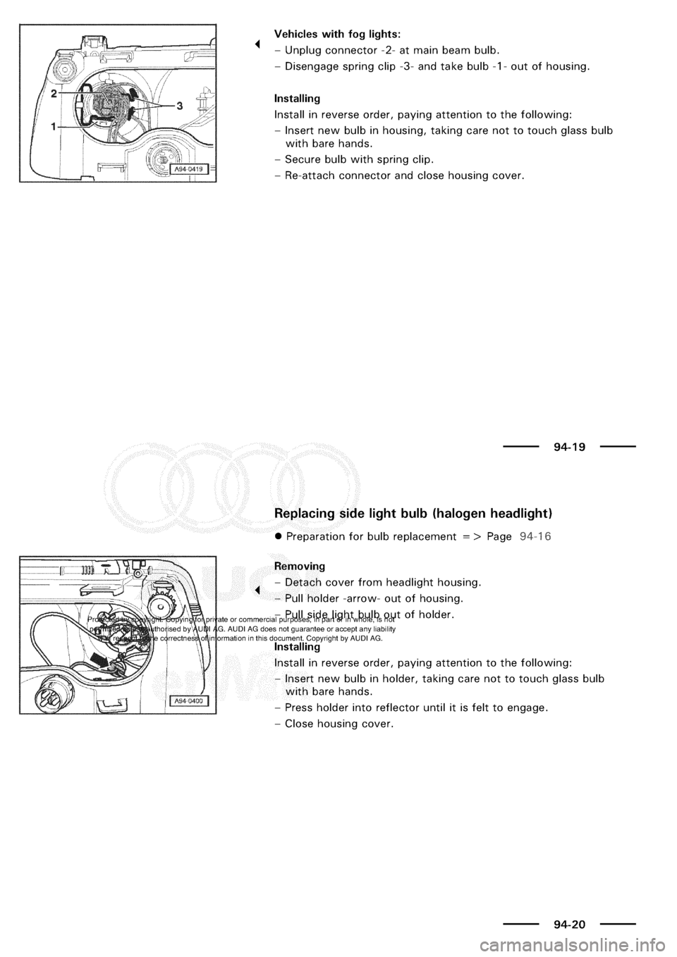 AUDI A3 2001 8L / 1.G Electrical System Owners Manual 
