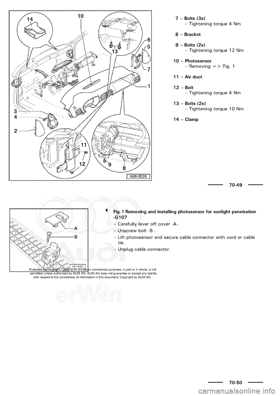 AUDI A3 2000 8L / 1.G General Body Assembly Interior Workshop Manual 