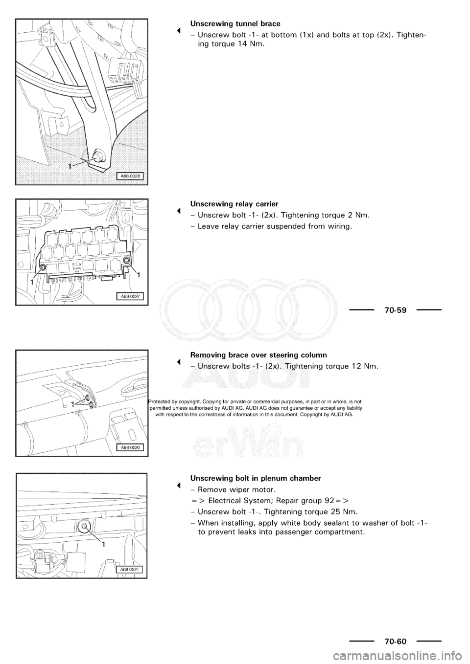 AUDI A3 2001 8L / 1.G General Body Assembly Interior Workshop Manual 