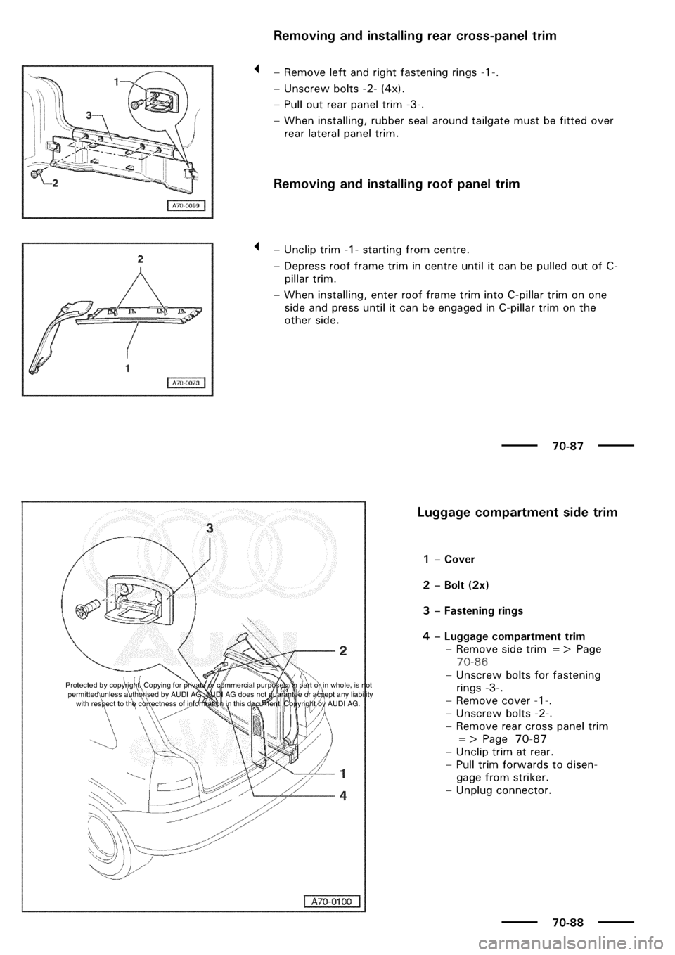 AUDI A3 1998 8L / 1.G General Body Assembly Interior Workshop Manual 