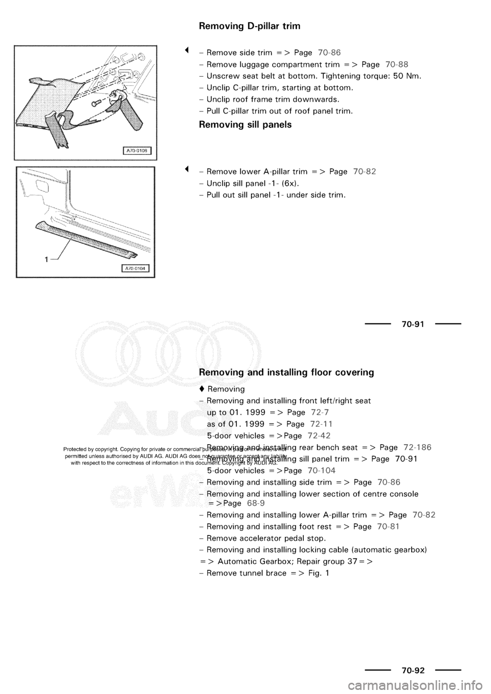 AUDI A3 2002 8L / 1.G General Body Assembly Interior Workshop Manual 