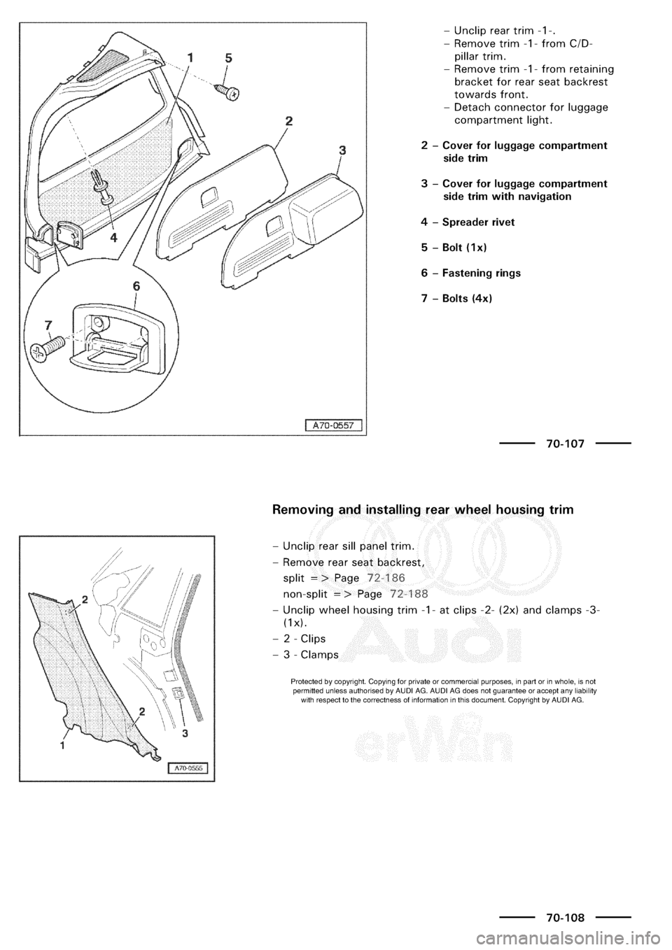 AUDI A3 2000 8L / 1.G General Body Assembly Interior Workshop Manual 