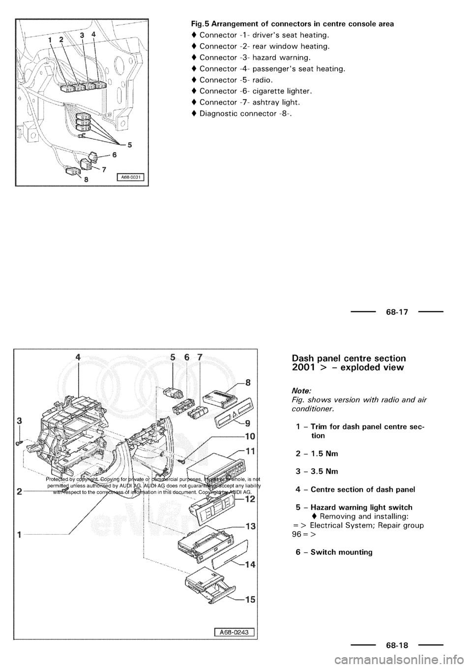 AUDI A3 1999 8L / 1.G General Body Assembly Interior User Guide 