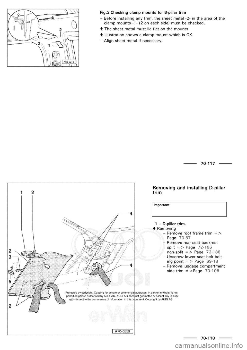 AUDI A3 2003 8L / 1.G General Body Assembly Interior Workshop Manual 