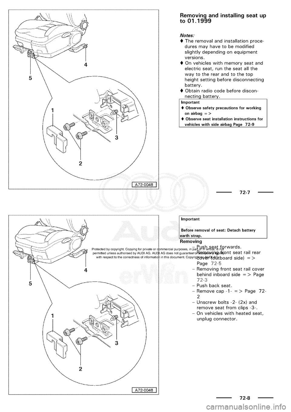 AUDI A3 1999 8L / 1.G General Body Assembly Interior Workshop Manual 