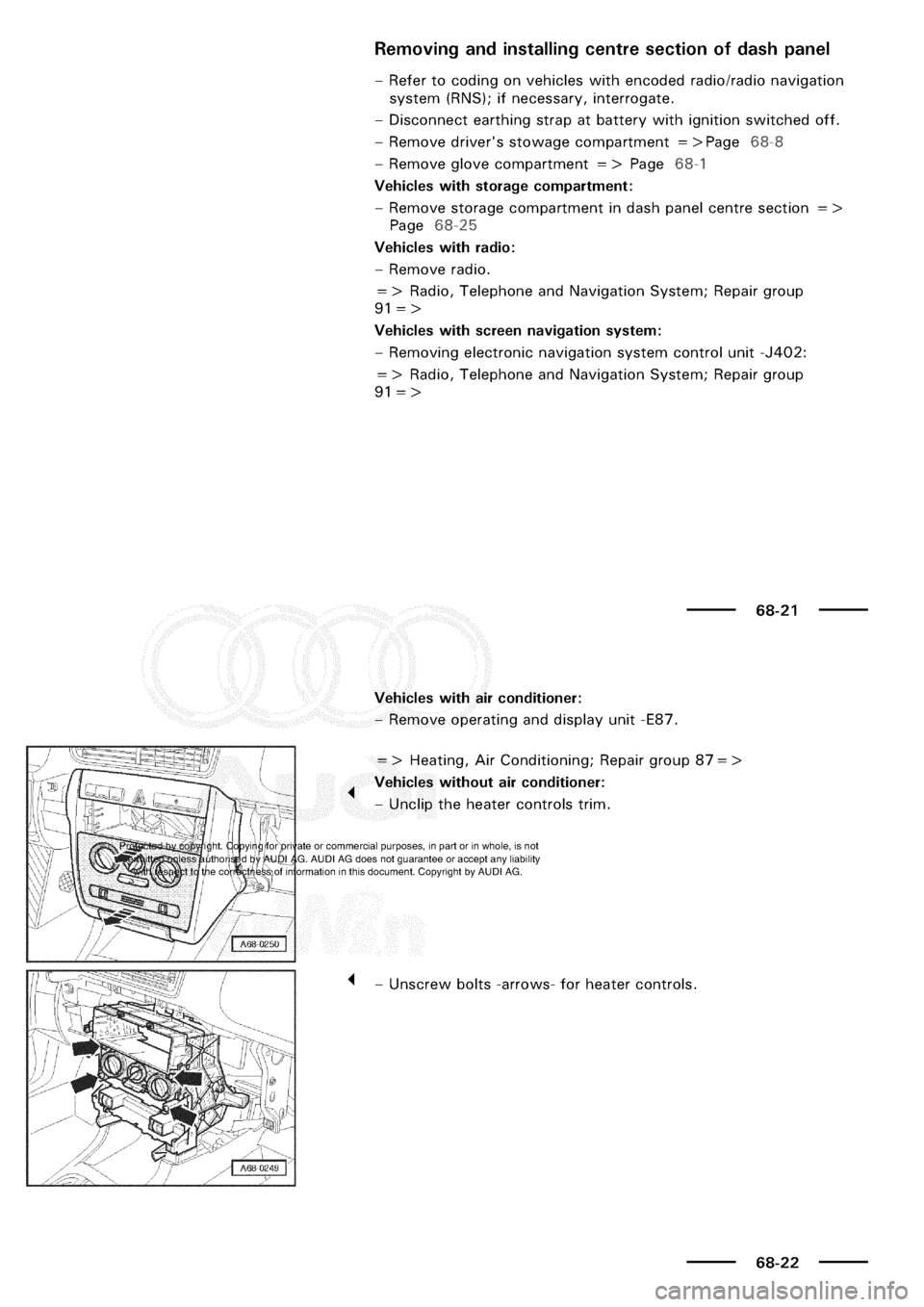 AUDI A3 1999 8L / 1.G General Body Assembly Interior User Guide 