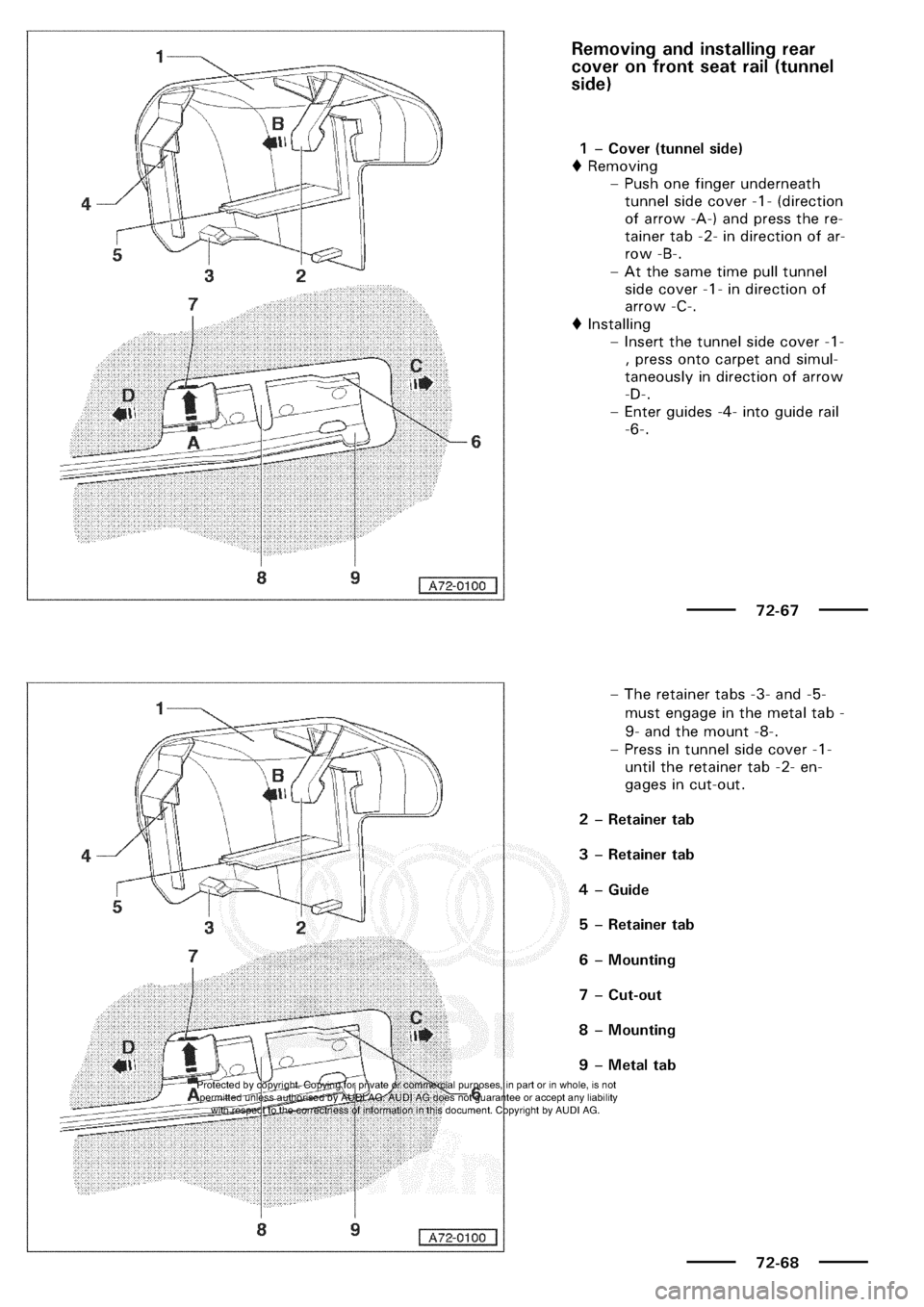 AUDI A3 2001 8L / 1.G General Body Assembly Interior Workshop Manual 