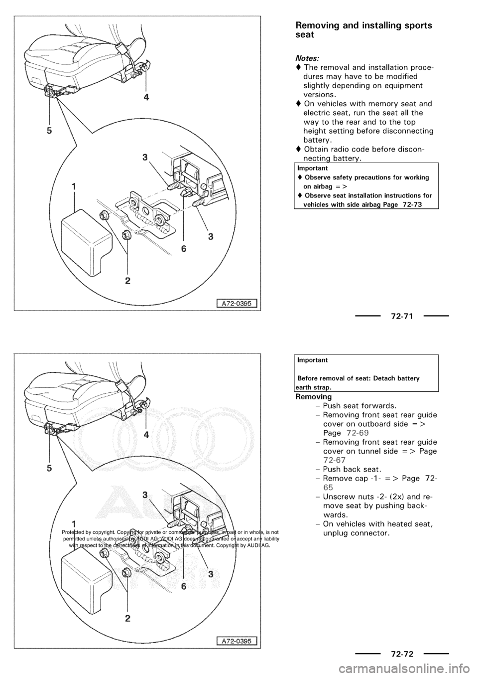 AUDI A3 1998 8L / 1.G General Body Assembly Interior Workshop Manual 